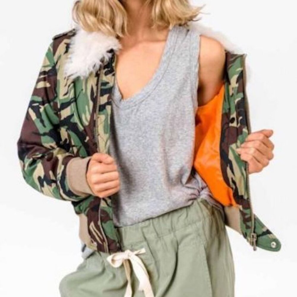 Rag & Bone Bomber Flight Shearling Trimmed Collar Jacket